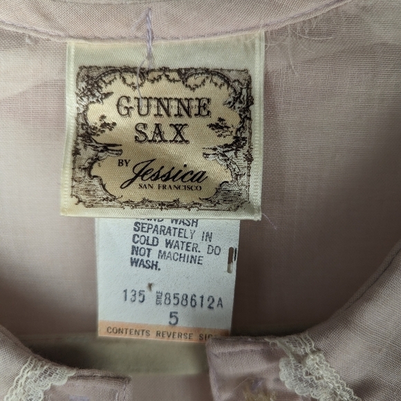 Gunne Sax Vintage Pastel Sheer Lace Button-Up Midi Girlhood Blouson Dress Size 5 - Picture 11 of 16
